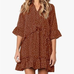Mitilly Dress XL Brown, with a burnt orange tint, with white polka dots